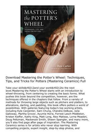 PDF Mastering the Potter's Wheel: Techniques, Tips, and Tricks for Potters (Mast