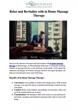 Relax and Revitalize with In Home Massage Therapy