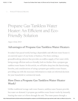 Propane Gas Tankless Water Heater_ An Efficient and Eco-Friendly Solution