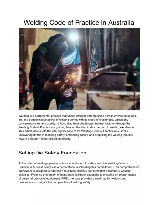 Welding Code of Practice in Australia