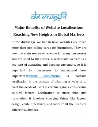 Major Benefits of Website Localization: Reaching New Heights in Global Markets