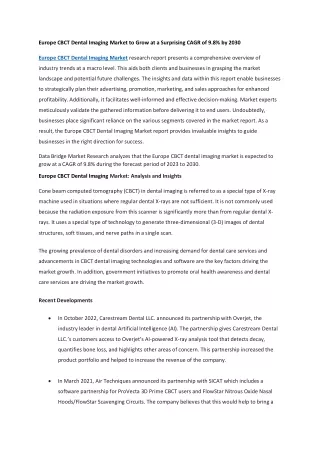 Europe CBCT Dental Imaging Market to Grow at a Surprising CAGR of 9.8 by 2030