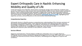 Expert Orthopedic Care in Nashik: Enhancing Mobility and Quality of Life