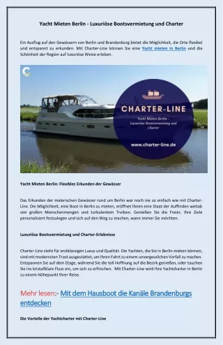 Yacht Mieten Berlin Luxuriöse Bootsvermietung und Charter