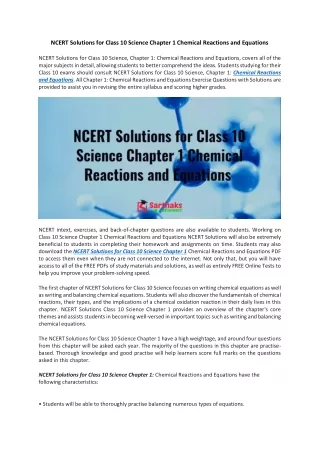 NCERT Solutions for Class 10 Science Chapter 1 Chemical Reactions and Equations