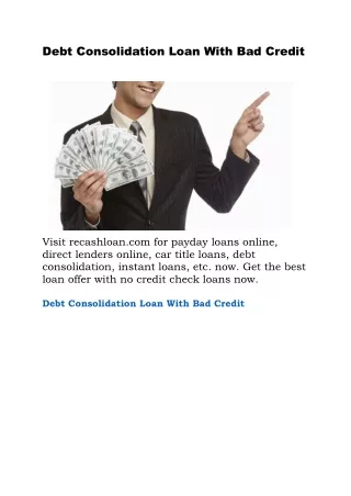 Debt Consolidation Loan With Bad Credit