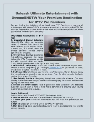 Unleash Ultimate Entertainment with XtreamEHDTV: Your Premium Destination for IPTV Pro Services