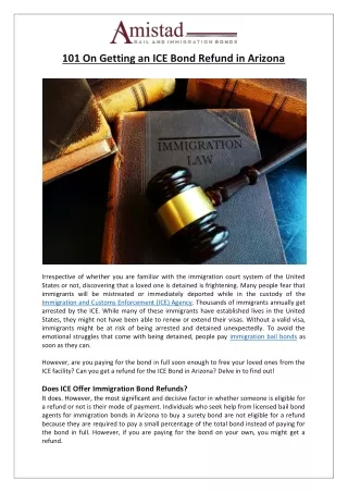 Amistad Bail and Immigration Bonds - 101 On Getting an ICE Bond Refund in Arizona