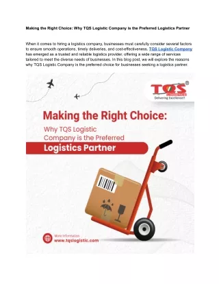 Making the Right Choice_ Why TQS Logistic Company is the Preferred Logistics Partner