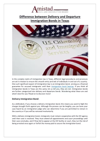Amistad Bail and Immigration Bonds -Difference between Delivery and Departure Immigration Bonds in Texas