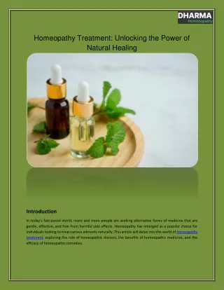 Homeopathy Treatment: Unlocking the Power of Natural Healing