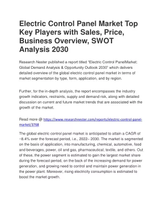 Electric Control Panel Market Top Key Players with Sales