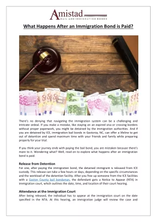 Amistad Bail and Immigration Bonds - What Happens After an Immigration Bond is Paid