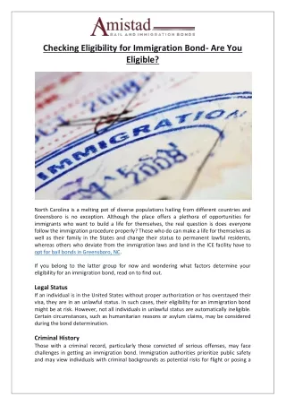 Amistad Bail and Immigration Bonds - Checking Eligibility for Immigration Bond- Are You Eligible
