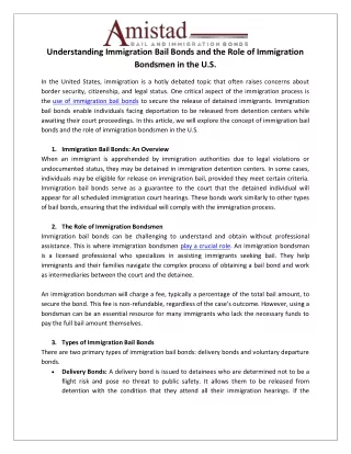 Understanding Immigration Bail Bonds and the Role of Immigration Bondsmen in the U.S.