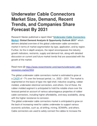 Underwater Cable Connectors Market Size