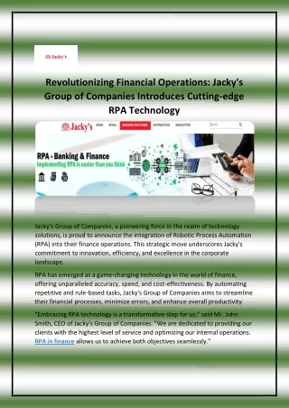 RPA in Finance - Jackys