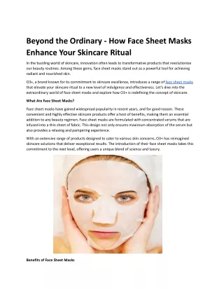 Beyond the Ordinary - How Face Sheet Masks Enhance Your Skincare Ritual