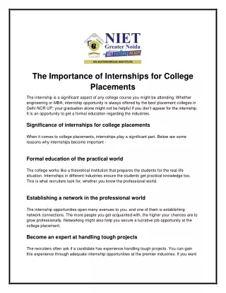 The Importance of Internships for College Placements