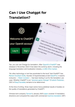 Can I Use Chatgpt for Translation