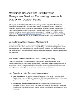 Maximizing Revenue with Hotel Revenue Management Services