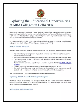 Exploring the Educational Opportunities at MBA Colleges in Delhi NCR