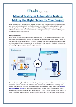 Manual Testing vs Automation Testing- Making the Right Choice for Your Project