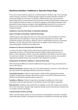 Machinery Evolution: Traditional vs. New-Gen Piston Rings
