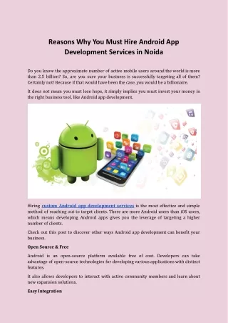 Reasons Why You Must Hire Android App Development Services in Noida