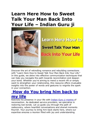 Learn Here How to Sweet Talk Your Man Back Into Your Life – Indian Guru ji