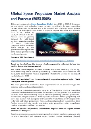 Global Space Propulsion Market Analysis and Forecast (2023-2028)