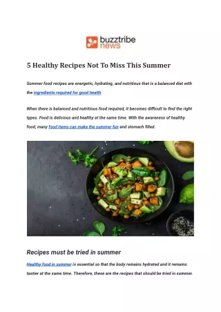 5 Healthy Recipes Not To Miss This Summer