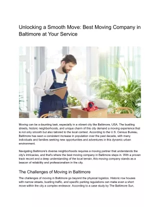 Unlocking a Smooth Move_ Best Moving Company in Baltimore at Your Service