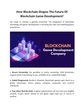 How Blockchain Shapes The Future Of Blockchain Game Development