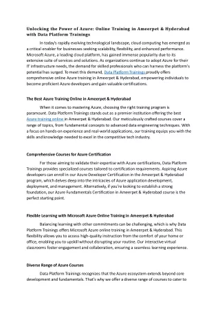 Unlocking the Power of Azure- Online Training in Ameerpet & Hyderabad with Data Platform Trainings (1)
