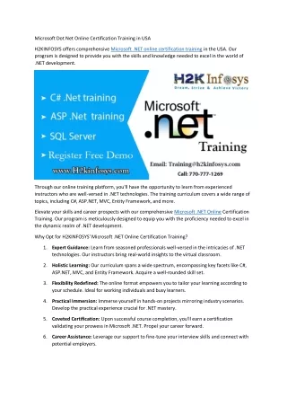 Microsoft Dot Net Online Certification Training in USA