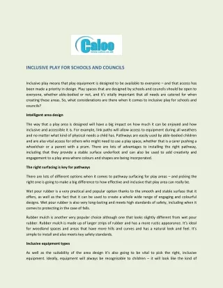 Inclusive play for schools and Councils - Caloo Ltd