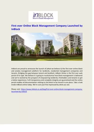 First ever Online Block Management Company Launched by InBlock