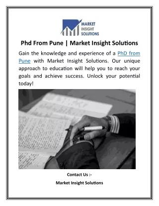 Phd From Pune   Market Insight Solutions