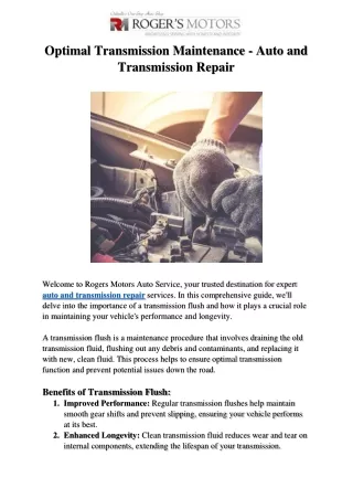 Optimal Transmission Maintenance - Auto and Transmission Repair