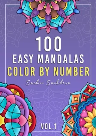 PDF Download 100 Easy Mandalas: Color by Number large print mandala coloring pag