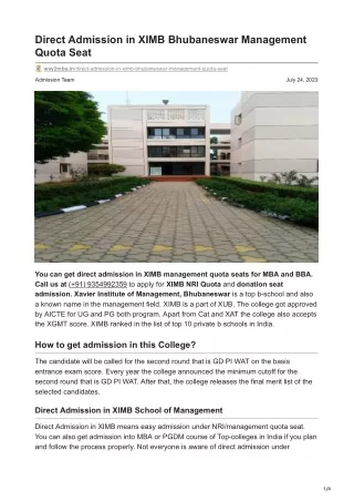 XIMB Bhubaneswar management quota XIMB Bhubaneswar Direct admission  Call @ 9354992359   -way2mba.in-Direct Admission in