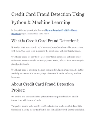 Credit Card Fraud Detection Using Python & Machine Learning