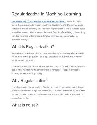 Regularization in Machine Learning