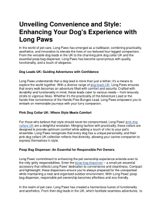 Unveiling Convenience and Style Enhancing Your Dog's Experience with Long Paws