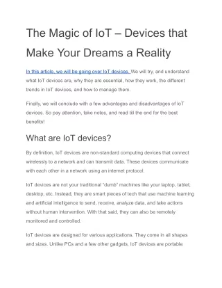 The Magic of IoT – Devices that Make Your Dreams a Reality