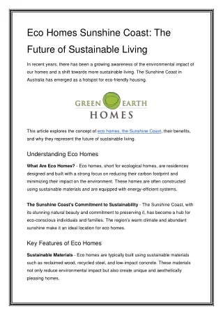 Eco Homes Sunshine Coast The Future of Sustainable Living