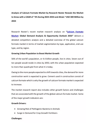 Calcium Formate Market Size 2023-2033