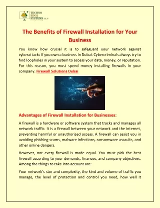 The Benefits of Firewall Installation for Your Business