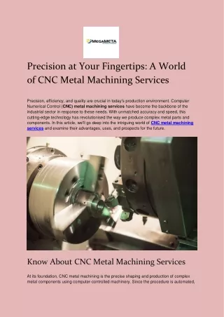 Precision at Your Fingertips: A World of CNC Metal Machining Services